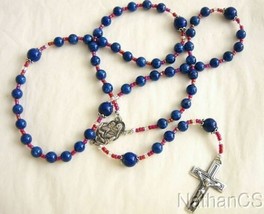 Catholic Rosary Rosenkranz Lapis Lazuli, Vintage Seed Beads &amp; Sterling Silver - £158.02 GBP