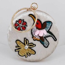 2 Color Beige Black Velvet Women Purse Crystal Flower Embroidering Bird Party Cl - £63.84 GBP