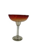 Hand-Blown Margarita Cocktail Glasses Red Orange Rim Clear Stem Heavy  - $9.85