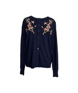 Melrose Chic Cardigan Sweater Sz Large Navy Blue Floral Embroidery Butto... - £14.79 GBP