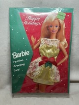 Barbie Fashion Greeting Card Happy Holidays 1995 Gold Dress Green Envelo... - $5.94