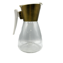 Clear Glass MCM Coffee Carafe Wide Brushed Gold Neck Band with Lid &amp; Han... - £12.46 GBP