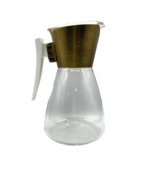 Clear Glass MCM Coffee Carafe Wide Brushed Gold Neck Band with Lid &amp; Han... - $15.85