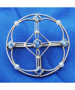 EARTH MINED SAPPHIRE Pearl Art Deco Geometric Brooch Vintage SOLID 14K G... - $2,750.25