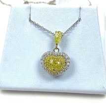 0.84 TCW Natural Fancy Yellow Heart Diamond Pendant Necklace 14k Gold - £1,971.48 GBP