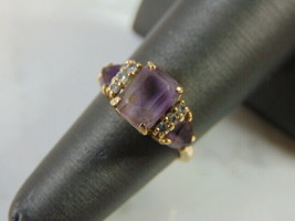 Womens Vintage Estate 14K Yellow Gold Amethyst Diamond Ring 3.0g E4009 - £293.64 GBP