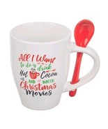 Christmas Hot Cocoa Coffee Mug W/ Ceramic Red Spoon 11 oz White Christma... - $302.86 MXN