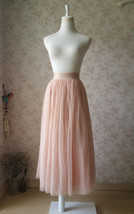 Blush Pink Long Tulle Skirt High Waisted Plus Size Tulle Maxi Skirt