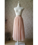 Blush Pink Long Tulle Skirt High Waisted Plus Size Tulle Maxi Skirt - $76.40 CAD