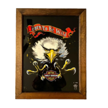 Vtg Framed 1985 3D Harley Davidson Mirror Reverse Painted Glass Born To ... - $83.77