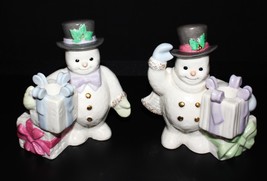 Pair of Lenox 1999 Christmas Collection Porcelain Figural Snowman Candle Holders - £23.45 GBP