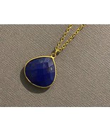 Gold Lapis Lazuli Necklace, Lapis Drop Pendant, September Birthstone Nec... - $54.10 CAD