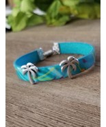 Painted Flat Leather Bracelet with Palm Tree slides - $35.00