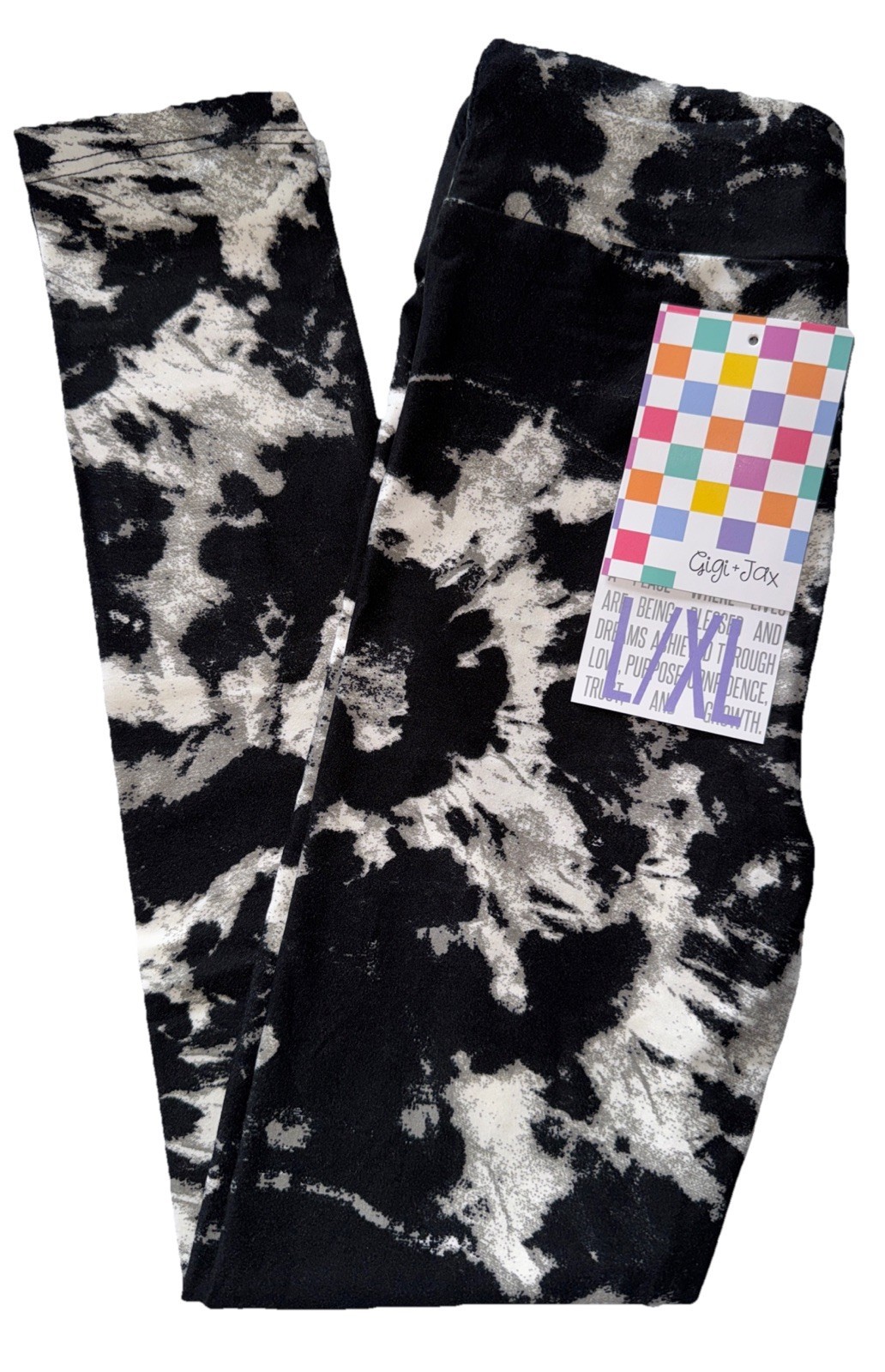 NWT LuLaRoe Gigi &amp; Jax Kids L/XL (8-14) Black Gray White Tie Dye Leggings - $14.84