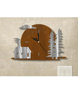 15in W Lodge Theme Full Moon Wall Clock - Cabin and Trees - $142.24 CAD