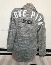 Victoria&#39;s Secret Pink Varsity Quarter Snap Gray Marl White Black Pullov... - £54.81 GBP