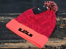 Nike Lebron James Red Cement/Orange Pom Pom Cuff Beanie Hat One Size - $32.73