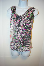 NWT$250 Anne Klein S 2 Small Multi Color Ruffle Silk Blouse Cowl Neck Women - $30.09