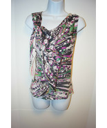 NWT$250 Anne Klein S 2 Small Multi Color Ruffle Silk Blouse Cowl Neck Women - £24.04 GBP