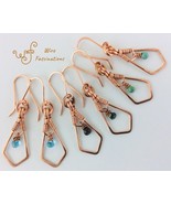 Handmade copper earrings: framed wire wrapped dangling glass drop bead - €24,82 EUR