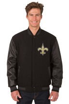 NFL New Orleans Saints Wool Leather Reversible Jacket Front Patch Logos Black - £175.85 GBP