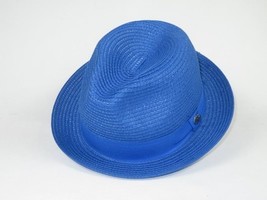 Men's Bently Semi Crushable Fedora Briad Straw Hat Leonardo LE237 Royal Blue image 2