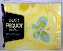 Pequot Full Fitted Sheet Flutter-Bye Butterfly Yellow Percal retro Vintage - £15.81 GBP
