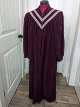 Vintage Vanity Fair Velour Robe sz Large red zipper Burgundy paisley Hou... - $21.00