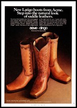 1974 Acme Dingo Brown Saddle Leather Roper Cowboy Boots Vintage Print Ad Decor - £8.73 GBP