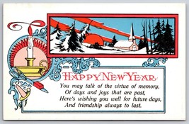 Art Deco New Years Candle Winter Scene Unused UNP DB Postcard K7 - £7.20 GBP
