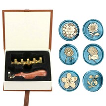 Wax Seal Stamp Kit, Flower Wax Seal Stamp Set With 6 Pcs Removable Brass Heads A - £30.36 GBP