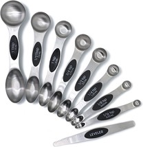9 PCS Magnetic Measuring Spoons Set, Dual Side Teaspoon, Heavy Duty Stainless St - £20.84 GBP