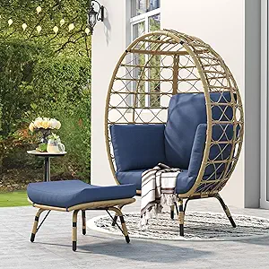 Egg Chair With Legs Outdoor Egg Dining Chair With Cushion Wicker Chair P... - $481.99