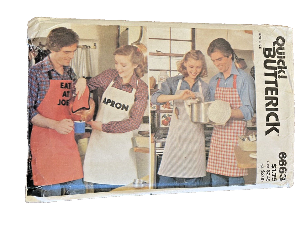 Sewing Pattern Aprons Adult Unisex One Size  Butterick 6663 Uncut w/ Transfers - $7.57