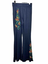 Judith March Size Medium Flare Pull On Pant Embroidered Floral Blue - $18.71