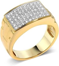 1CT Round Natural Moissanite Cluster Silver Men&#39;s Ring in 14K Yellow Gold Over - £107.31 GBP