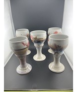 Set Of Five (5)Handmade Stoneware Multi Color 7.5” Tall Wine Cup Chalice... - $93.50