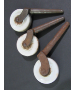 3 Antique Vintage White PORCELAIN &amp; IRON Casters Wheels Furniture Rollers - $332.11 MXN