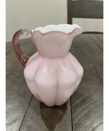Fenton Pink Rose Overlay Cased Glass Pitcher w/ Fern Pattern With Sticker - $49.49