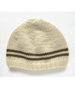 Organic mens beanie with brown stripes, natural merino wool men winter b... - £14.52 GBP+