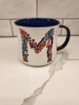 Nathalie Lete for Anthropologie Floral Monogram Letter M Yellow Bird Ceramic Mug - £16.11 GBP