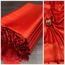 Red silk Saree, Copper Zari Weaving, Rich Pallu With Fancy Tassels, Wedding Sare - £62.01 GBP