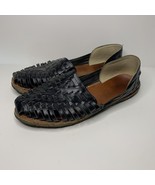 Toms Women&#39;s Leather Basket Weave Slip On Black Shoes Sz.6 - $304.96 MXN