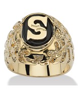 14K GOLD ONYX PERSONALIZED MENS  INITIAL NUGGET GP RING SIZE  8 9 10 11 ... - £79.00 GBP