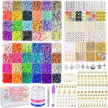 7200 Pcs Clay Beads Kit for Bracelet Making 48 Color Polymer Flat Clay B... - $28.14