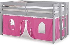 Jasper Twin Junior Loft Bed With Pink/White Bottom Playhouse Tent And Dove Gray - $350.95