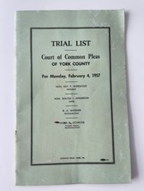 Trial List Court Of Common Pleas York County 1957 Pennsylvania Booklet Vintage  - £14.38 GBP