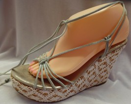 Juicy Couture Womens Sz 9 Mint Wedge Sandals Strappy Lace Up Crochet POC - £27.59 GBP