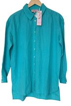 Calypso St. Barth Oversized Button Up Shirt Womens XS Aqua Linen Blend T... - $34.57