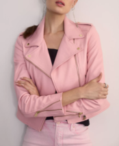 Chaqueta de cuero mujer rosa moto piel de cordero pura talla SML XL XXL... - £119.77 GBP